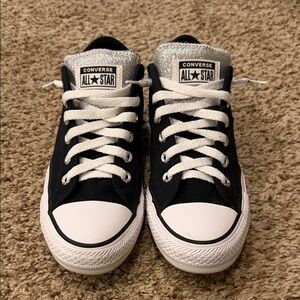 Converse All Star Black and White Sneakers with silver touch